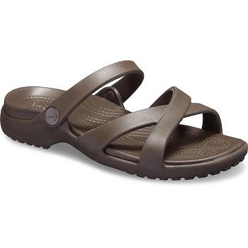 Crocs Meleen Cross-Band Cokolade - Damske Sandále